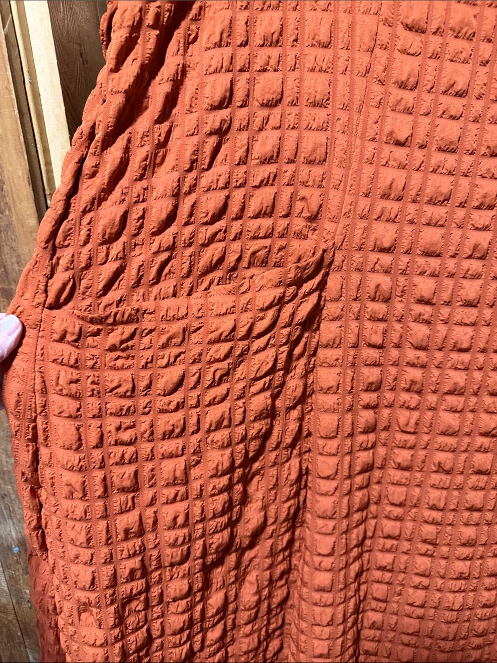Women's Orange Textured Long Sleeve Dress - Picture 4 of 7
